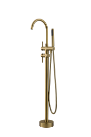 Bathtub Faucet Free Standing Floor Mounted Tub Faucet Tub Filler, Bathroom High Flow Shower Faucets with Handheld Shower Brushed Gold