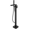 Single-Handle Freestanding Floor Mount Roman Tub Faucet Bathtub Filler with Hand Shower in Matte Black