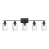 5-Light Bathroom Lighting Fixtures Over Mirror 40 Inches Length, Contemporary Black Vanity Light Industrial Wall Lamp with Clear Hammered Glass Shade