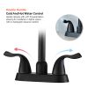 4 Inch 2 Handle Centerset Bathroom Faucet,with Pop up Drain and 2 Water Supply Lines,Matte Black