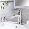 Waterfall Spout Bathroom Faucet,Single Handle Single Hole with Pop Up Drain,Brushed Nickel