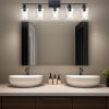 5-Light Bathroom Lighting Fixtures Over Mirror 40 Inches Length, Contemporary Black Vanity Light Industrial Wall Lamp with Clear Hammered Glass Shade