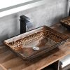 22.25" L -14.5" W -4 4-3/8 in. H Golden Handmade Glass Rectangle Vessel Bathroom Sink in Brown and  with Faucet and Pop-Up Drain in Matte Black