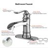 Waterfall Spout Bathroom Faucet,Single Handle Single Hole with Pop Up Drain,Brushed Nickel