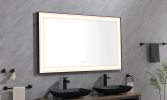 96in. W x36 in. H Framed LED Single Bathroom Vanity Mirror in Polished Crystal Bathroom Vanity LED Mirror with 3 Color Lights Mirror for Bathroom Wall