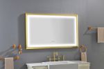 48 in. W x 30 in. H Oversized Rectangular Gold Framed LED Mirror Anti-Fog Dimmable Wall Mount Bathroom Vanity Mirror