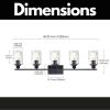 5-Light Bathroom Lighting Fixtures Over Mirror 40 Inches Length, Contemporary Black Vanity Light Industrial Wall Lamp with Clear Hammered Glass Shade