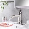 Waterfall Spout Bathroom Faucet,Single Handle Single Hole with Pop Up Drain,Brushed Nickel