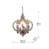 French Country Wood Chandelier, 6-Light Farmhouse Pendant Light Fixture with Adjustable Chain for Kitchen Foyer Hallway Entryway, Bulb Not Included