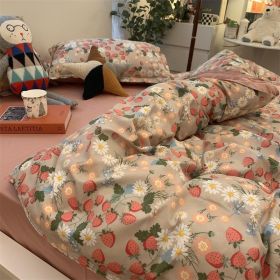 Double-piece Foggy Gray Quilt Cover Four-piece Bedding Sheet Dormitory Bed Three-piece Set (Option: Sweet Strawberry-120cm)