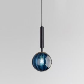 Glass Small Droplight Restaurant Bar Cafe Model Room Bedroom Bedside Lamp (Option: 12W Tricolor-Blue Lampshade Black-220v)