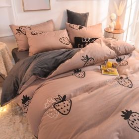 Double-piece Foggy Gray Quilt Cover Four-piece Bedding Sheet Dormitory Bed Three-piece Set (Option: Strawberry Story-120cm)