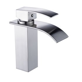 Waterfall showerhead bathroom faucet, single handle bathroom sink faucet (Color: Brushen Nickel)