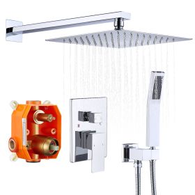 Shower System Shower Faucet Combo Set Wall Mounted with 10" Rainfall Shower Head and handheld shower faucet, Chrome Finish with Brass Valve Rough-In (Color: chrome)