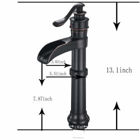 Waterfall Single Hole Single-Handle Vessel Bathroom Faucet With Pop-up Drain in Matte Black And Oil Rubbed Bronze (Color: ORB)