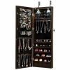 Lockable Wall Mount Mirrored Jewelry Cabinet with LED Lights