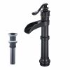 Waterfall Single Hole Single-Handle Vessel Bathroom Faucet With Pop-up Drain in Matte Black And Oil Rubbed Bronze