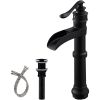 Waterfall Single Hole Single-Handle Vessel Bathroom Faucet With Pop-up Drain in Matte Black And Oil Rubbed Bronze