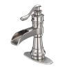 Waterfall Single Hole Single-Handle Low-Arc Bathroom Faucet With Pop-up Drain Assembly in Brushed Nickel