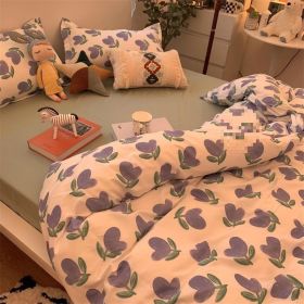 Double-piece Foggy Gray Quilt Cover Four-piece Bedding Sheet Dormitory Bed Three-piece Set (Option: Leaves Knob-150cm)