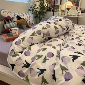 Double-piece Foggy Gray Quilt Cover Four-piece Bedding Sheet Dormitory Bed Three-piece Set (Option: Tulip-150cm)