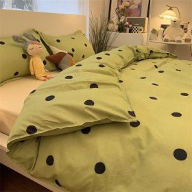 Double-piece Foggy Gray Quilt Cover Four-piece Bedding Sheet Dormitory Bed Three-piece Set (Option: Polka Dot Green-150cm)